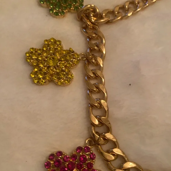 Gold Chain Necklace with Multicolor Flower Charms - Picture 3 of 3
